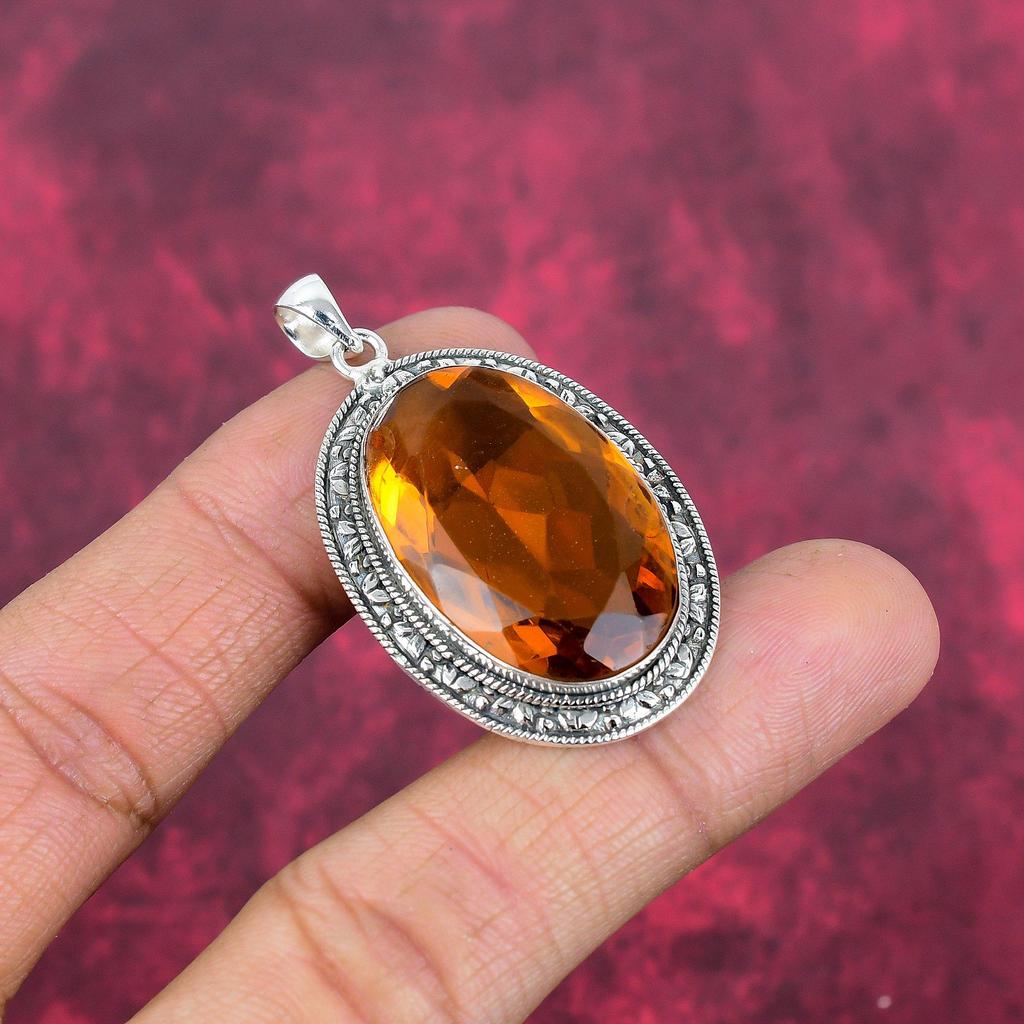 Citrínový přívěsek, šperky z masivního stříbra 925, ručně vyráběný přívěsek, na díkůvzdání