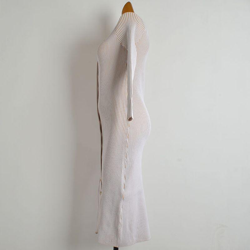 Foreign Trade Original Order Fashion Style Sexy Single-Breasted Lapel Thread Knitting Dress Women's Clothing Silm Slit Bodycon Dress