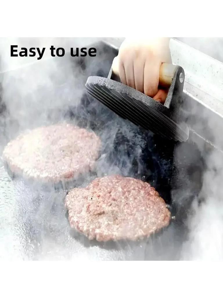 Cast Iron Rectangular Meat Press Round Steak Burger Press Barbecue Press for Flat Top Grill Hamburger