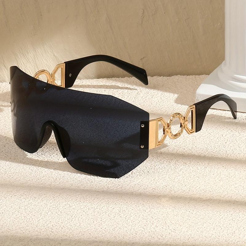 1 Oversized Rimless Rectangular Fashion Sunglasses - Y2K Luxury Classic Gradient Lens, Composite Frame, Ideal for Travel Fashion