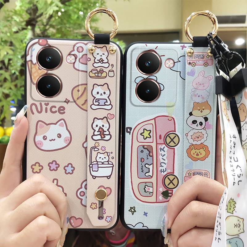 Wristband Cartoon Phone Case For Realme P3 Ultra 5G Anti-knock Lanyard Silicone Wrist Strap Waterproof Phone Holder Cute