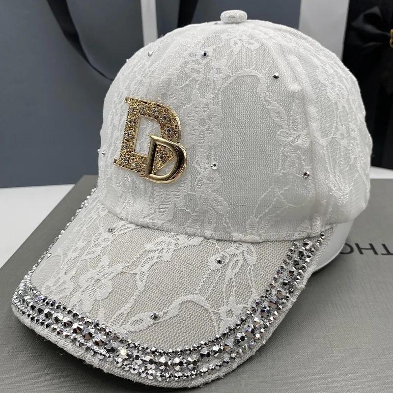 

Lace Breathable Cap Sun Protection Baseball Cap Women s Rhinestone D Standard Summer Outdoor Sunshade Sun Hat adjustable білий