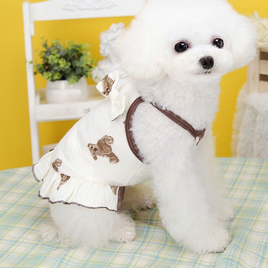 Dog Dress Adorable Bear Pattern Puppy Dress Soft Breathable Cotton Pet Dress Summer Dog Clothes for Teddy Bear S