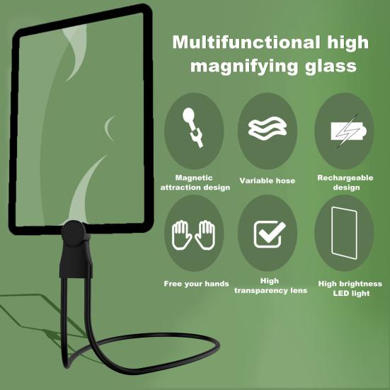 Rechargeable Hands Free Magnifying Glass with Light Flexible Gooseneck Design Large Viewing Area