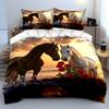 3pc,Soft,Comfortable,Breathable,Horse and Rose Pattern Printed Duvet Cover Set,Suitable for All Seasons,for Bedroom Guest Rooms