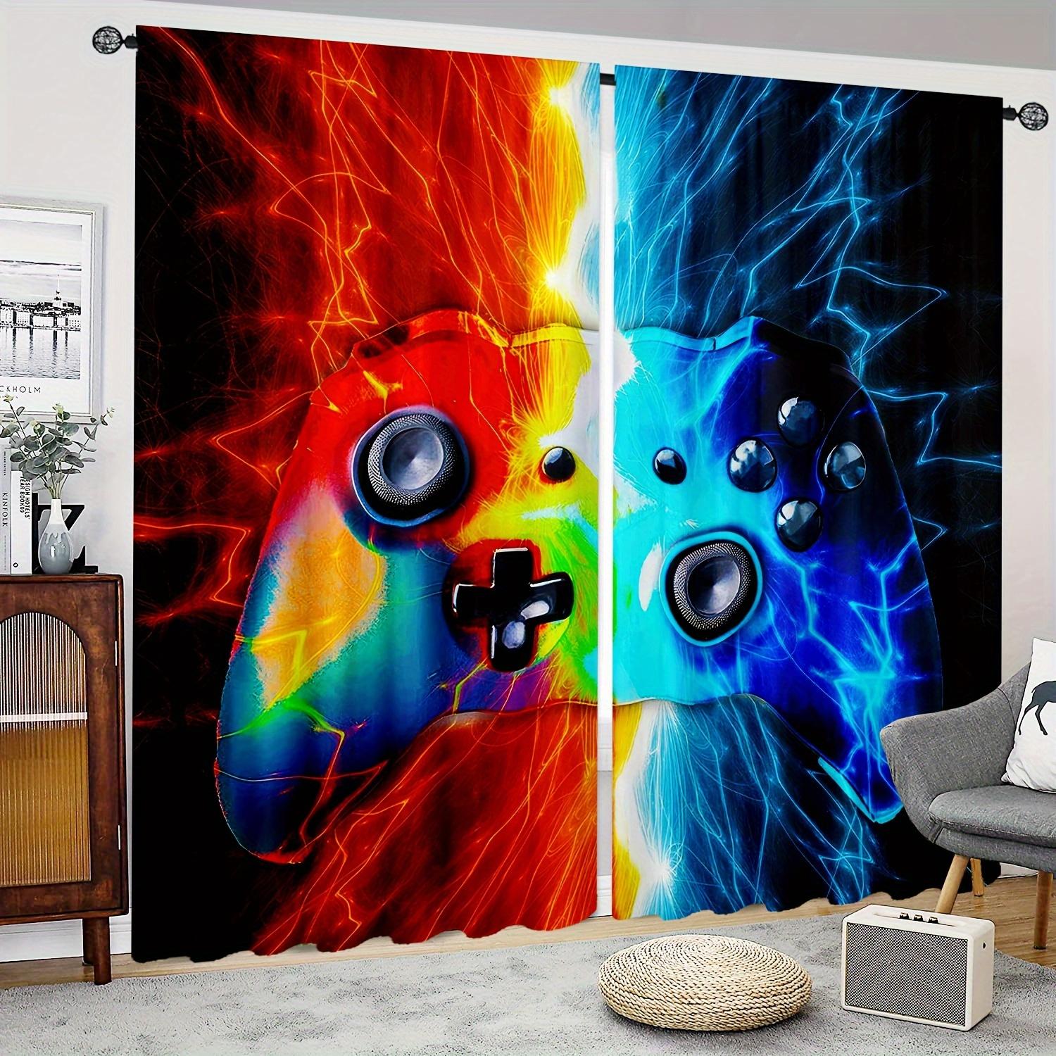 

2 pieces Rainbow Green HD Digital Printed Drapes House Decoration Decor Living Room For Bed Chamber Rod Pocket Curtains Color Gamepad Print Bed 2x50W130H(CM)&rod pocket