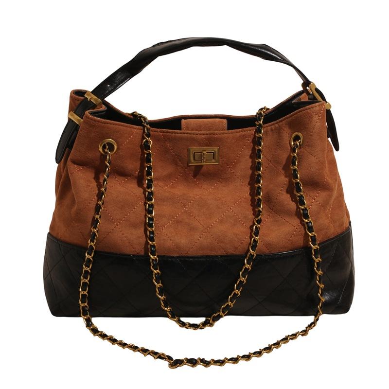 Fashion Bag Women's New Contrasting Color Retro Matte Chain Shoulder Underarm Bag Portable Messenger Bag Tide