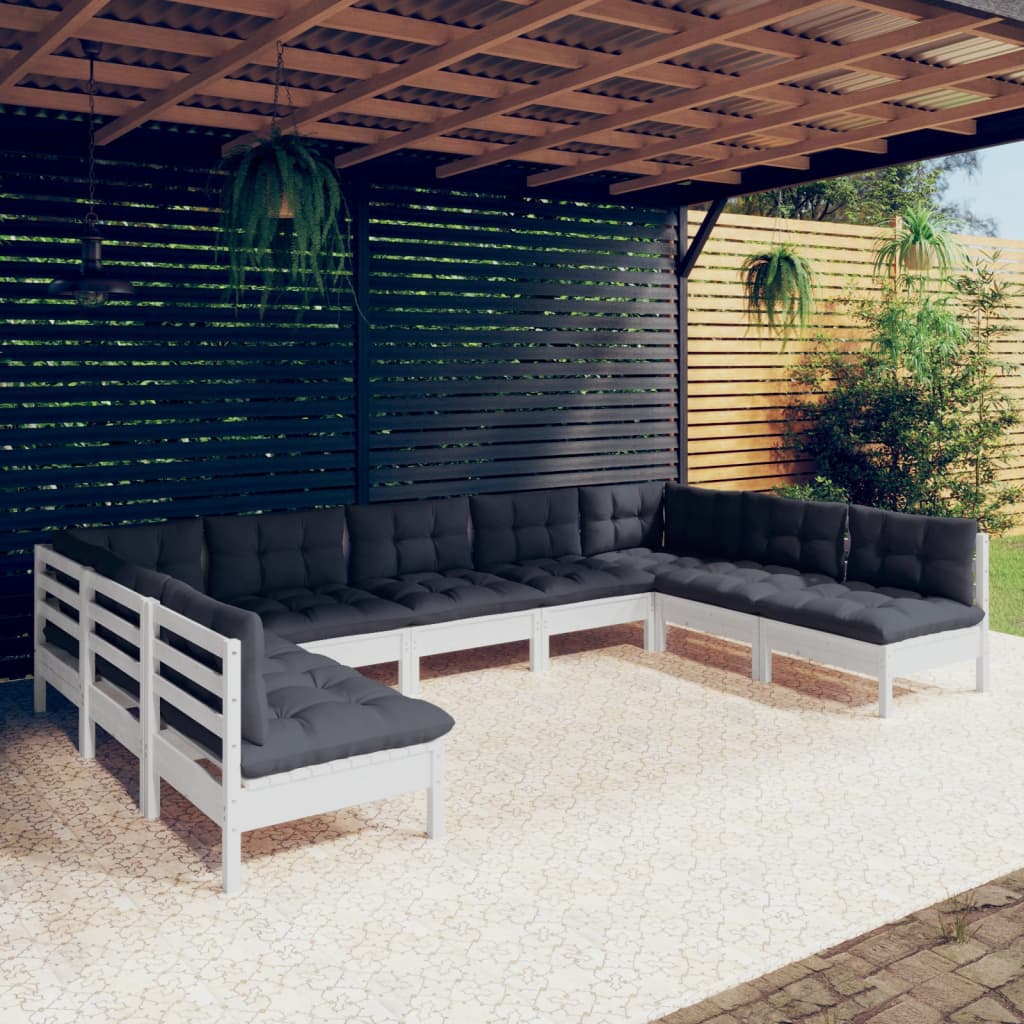 Vidaxl 9-Cz. Garden Lounge Set, With Cushions, White