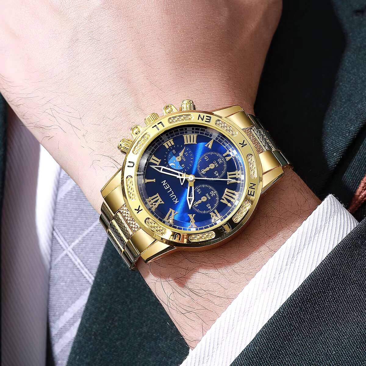 

Роскошные мужские бизнес-часы с большим циферблатом, модные мужские кварцевые наручные часы Reloj Hombre