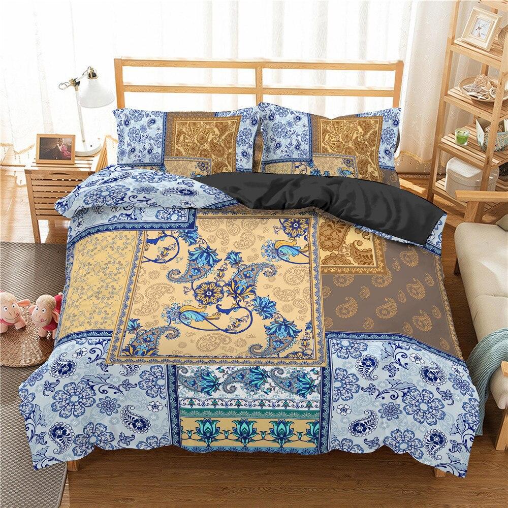 Three-Piece Digital Printed Bandanna Bedding Set Paisley Embroidered Duvet Cover