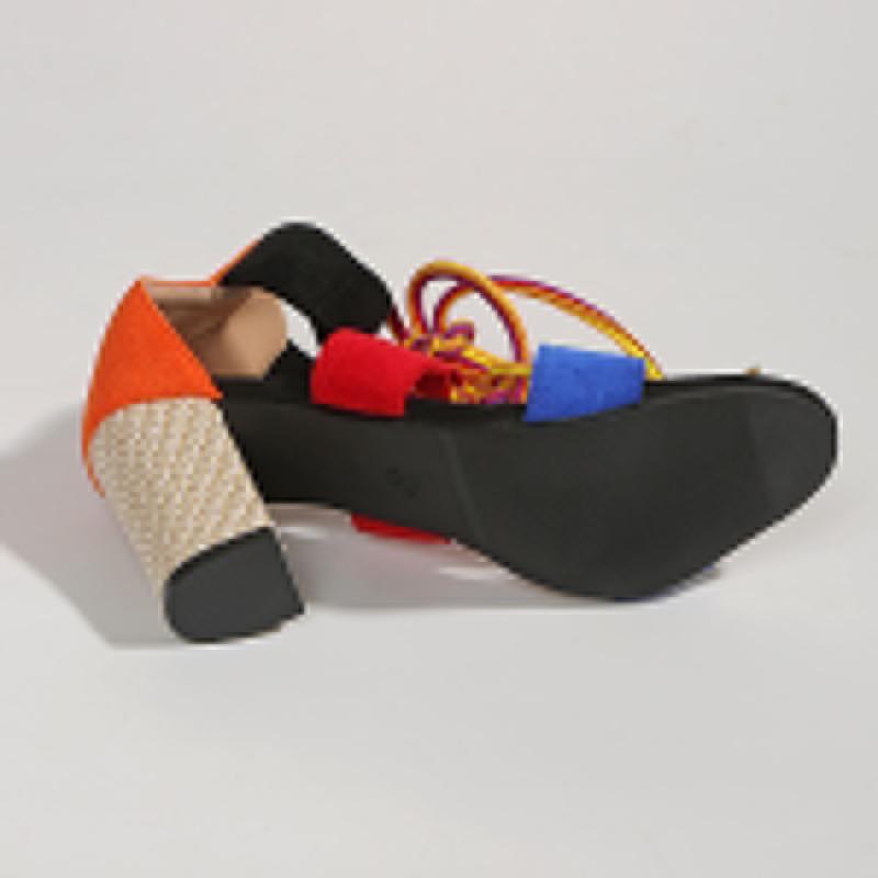 Fashion Multicolor Block Heel Sandals Summer New Round Toe Open Toe Front Strappy Anti-Slip Wear-Resistant High Heels