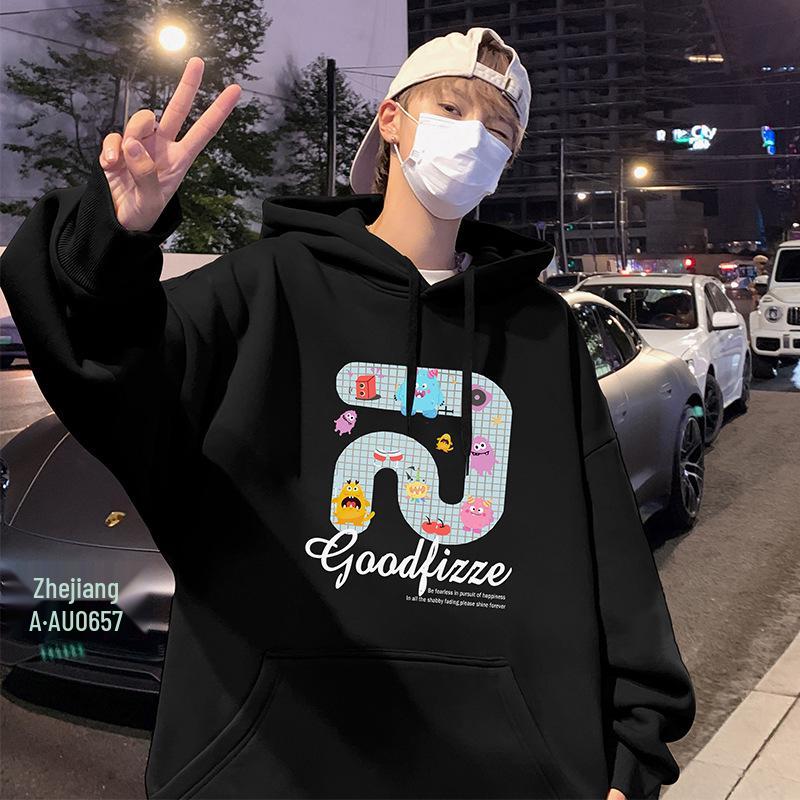 

Men s Oversized Hong Kong Style Hoodie - Autumn/Winter 2025 Casual American Jacket, Plus Size, Long Sleeve. XL чорний