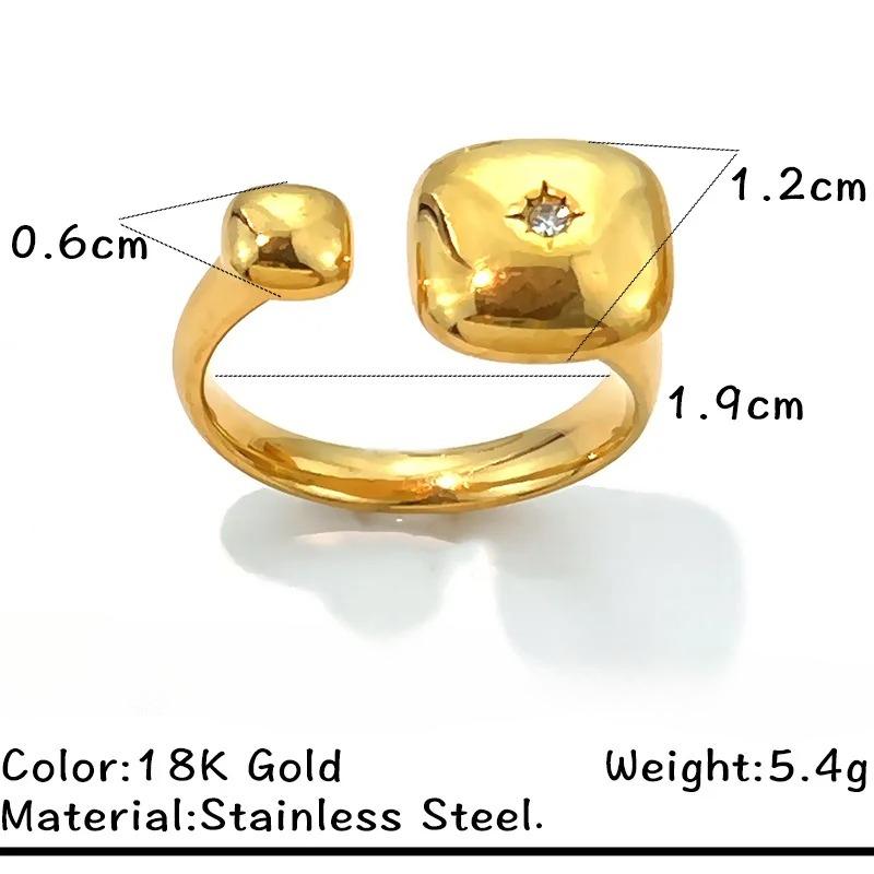 18K Gold Plated Stainless Steel Open Adjustable Ring Square Cushion Colored Cubic Zirconia Fashion Jewelry for Women