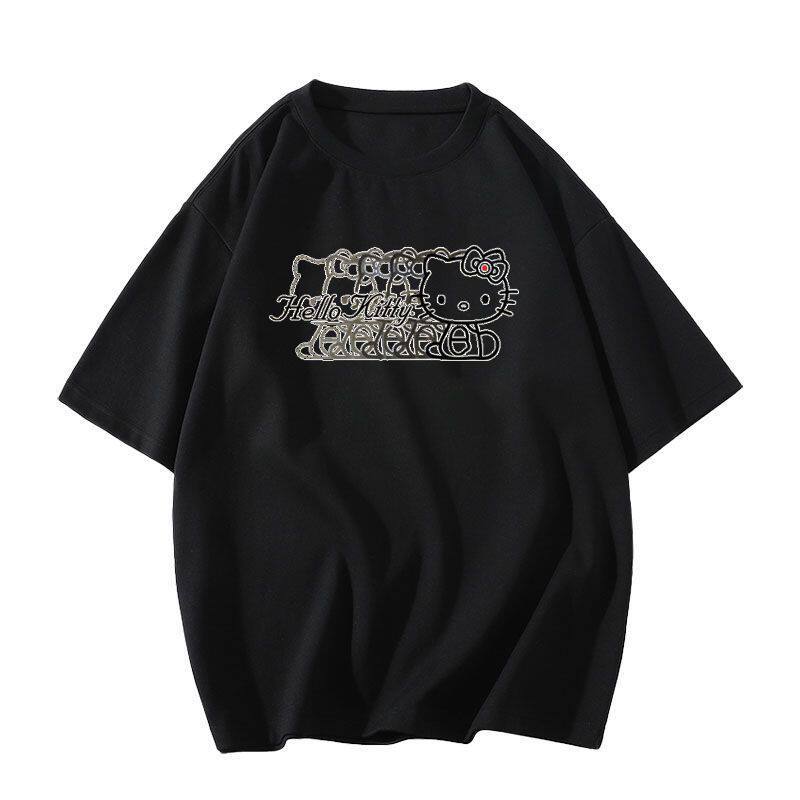 Cotton Kitty Cat White Short-sleeved T-shirt Women's Summer American High Street Design Sense Niche Half-sleeved Loose Top