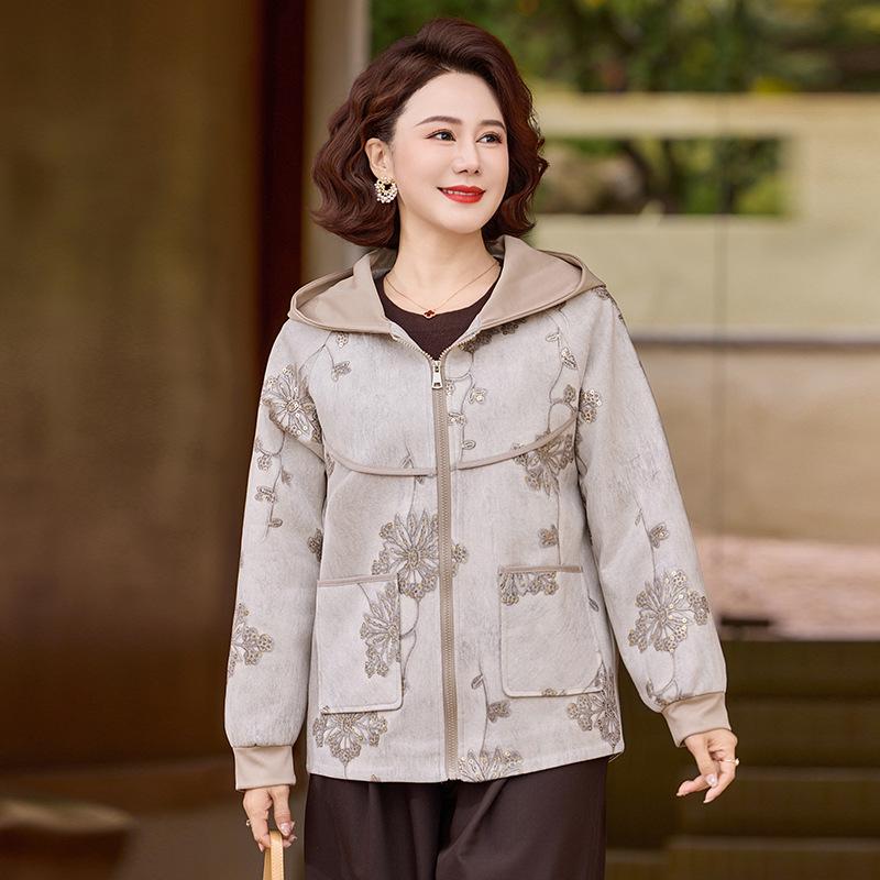 

Новая куртка с капюшоном для женщин среднего и пожилого возраста - Большие размеры, Повседневная весенне-осенняя одежда 5XL (recommended 78-83 kg)