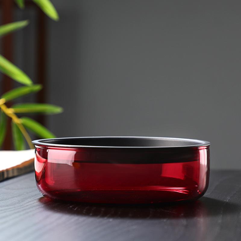 

Бутик утолщенный боросиликатный круглый поднос из сухого пузыря, стеклянный горшок в японском стиле, держатель для хранения воды, разделяемый поднос для чая, подарок 9x6cm 400ml розовый