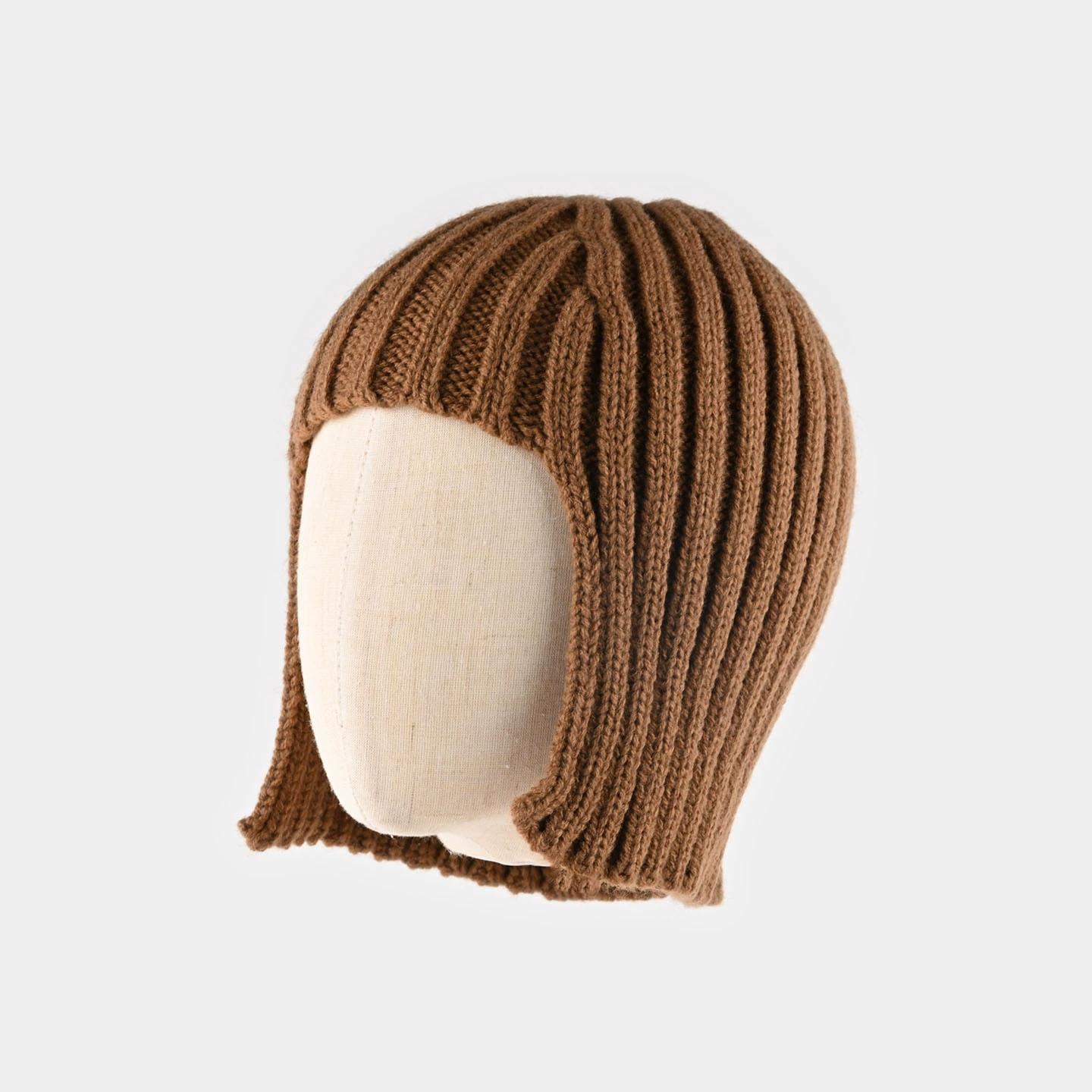 

1pc Winter Warm Knitt Beanie Hat for Women,Winter Hot Girl Wig Warm Ear Protection Headwrap Hat for Outdoor Activities,daliywear коричневый