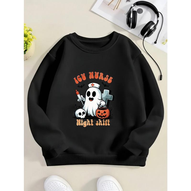 Kids Sweatshirt, Crew Neck Lightweight Sweatshirt with Fashionable Halloween/Christmas Print and Football Accessories Trendy Elements