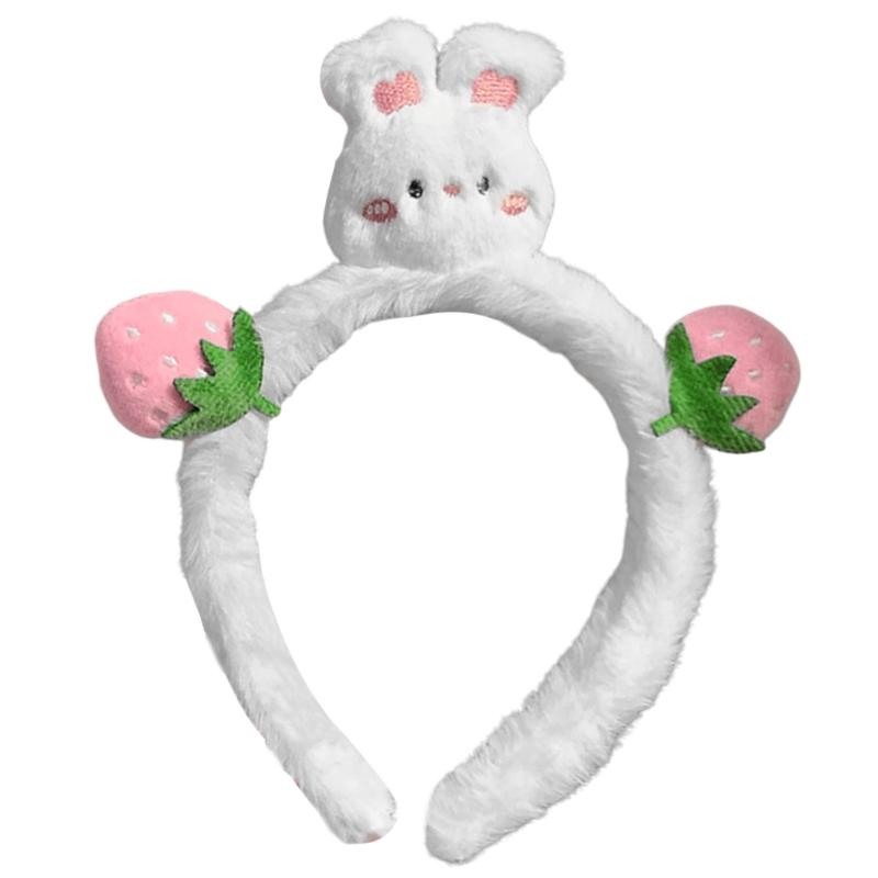 

Furry Strawberry Rabbit Hairhoop for Female Face Washing Plush Makeup Hairband Party Costume Accessory Carnivals Headwear