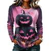 Women's Casual Long Sleeve Halloween Print T-Shirt Round Neck for Fall Parties