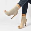 Fashion Ladies Peep Toe Stretch Fabric Knitting Ankle Boots Small Hole Hollow Out Breathable Dress Women High Heels Dance Shoes
