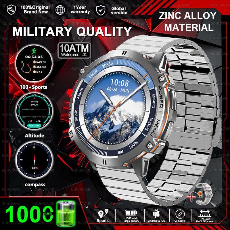 New Military 1000mAh Battery Smart Watch HD AMOLED Screen GPS track 10ATM Waterproof Compass BT Call Sports Smartwatch Men