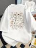 Floral Print T-Shirt Women's Casual Short Sleeve T-Shirt - Soft Round Neck Relaxed Fit with Front &