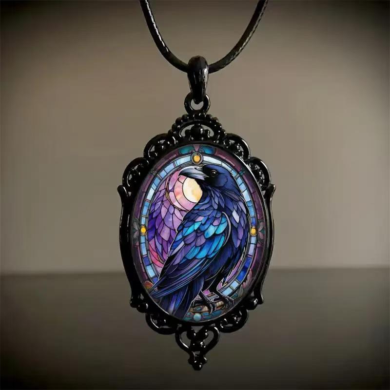 Vintage Oval Glass Alloy Pendant Necklace Jewelry
