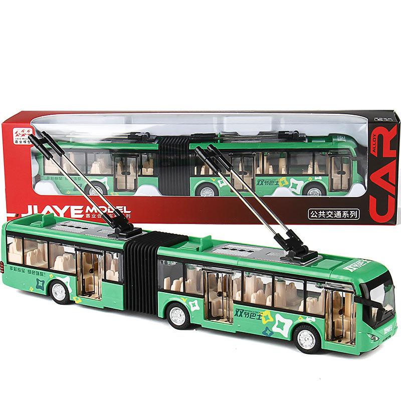 Electric Tourist Toy Traffic Trackless Bus Alloy Passenger Car Model Metal Double Section City Bus Model Sound Light Kids Gifts