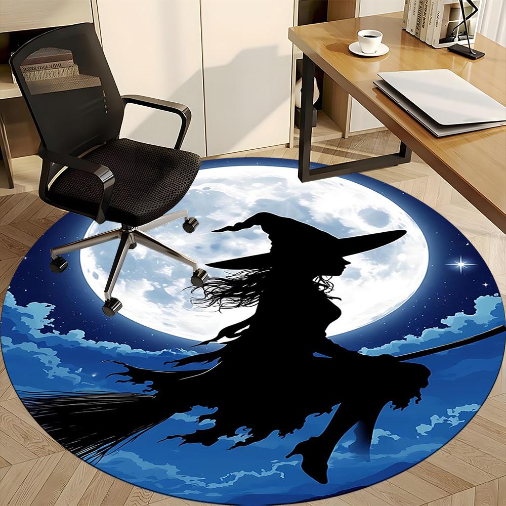 1PCMoon Witch Office Round Area Rug,  Mat Suitable For Office, Under Office Chairs Bedroom Living Room Home Decor, Room Deco