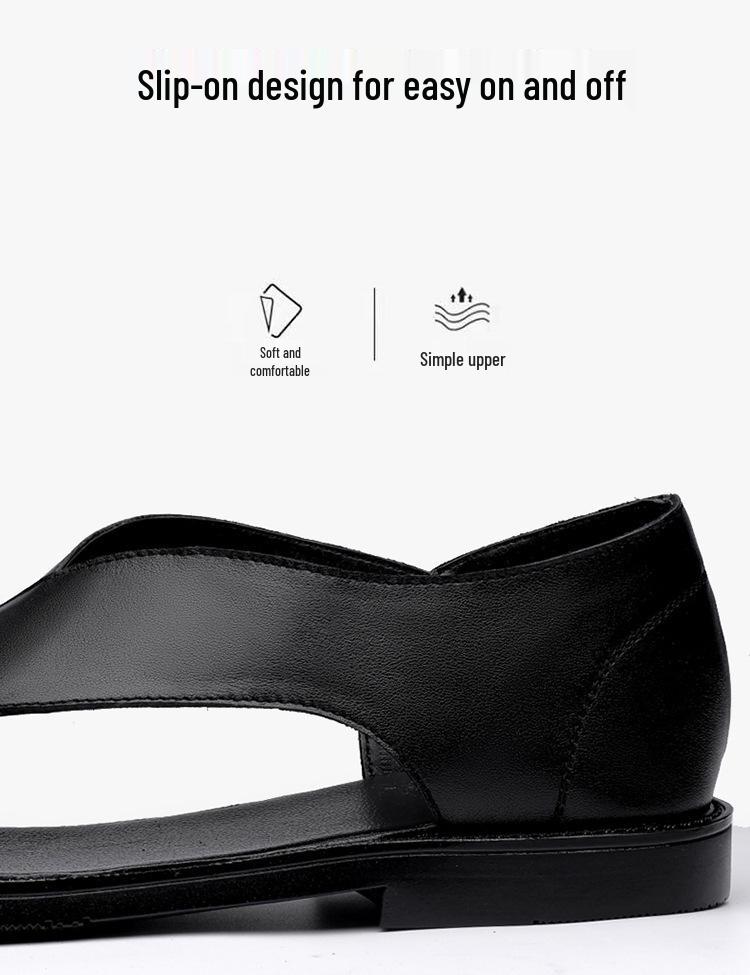 Men's Cowhide Leather Roman Sandals - New Casual Outdoor Summer Shoes with Soft Non-Slip Soles