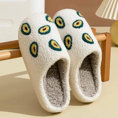 Fashion Cute Avocado Women Slippers Winter Warm Indoor Fruit Cartoon Funny Soft Non-slip Slipper Cherry Strawberry Comfy Cotton Shoes