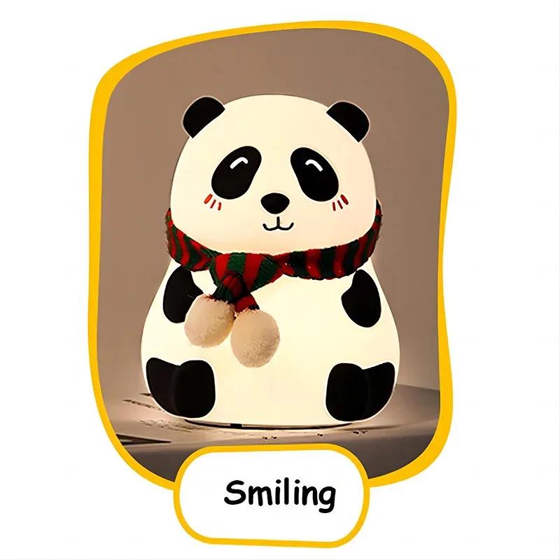 Cute Panda Night Light Silicone Nursery Sleeping Lamp Touch Control Nightlights USB Rechargeable Table Lamp for Baby Child