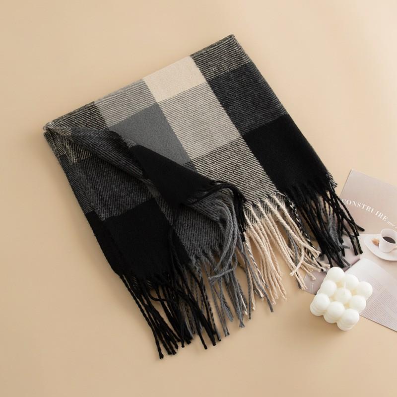 Winter Plaid Scarf Women Men - Soft Faux Cashmere Wrap Shawl With Tassels Long 65x200cm Warm Fashion Accessory
