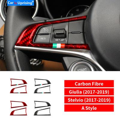 Styl auta Tlačítka na volant z uhlíkových vláken 3D samolepky na auto Alfa Romeo Stelvio Giulia 2017-
