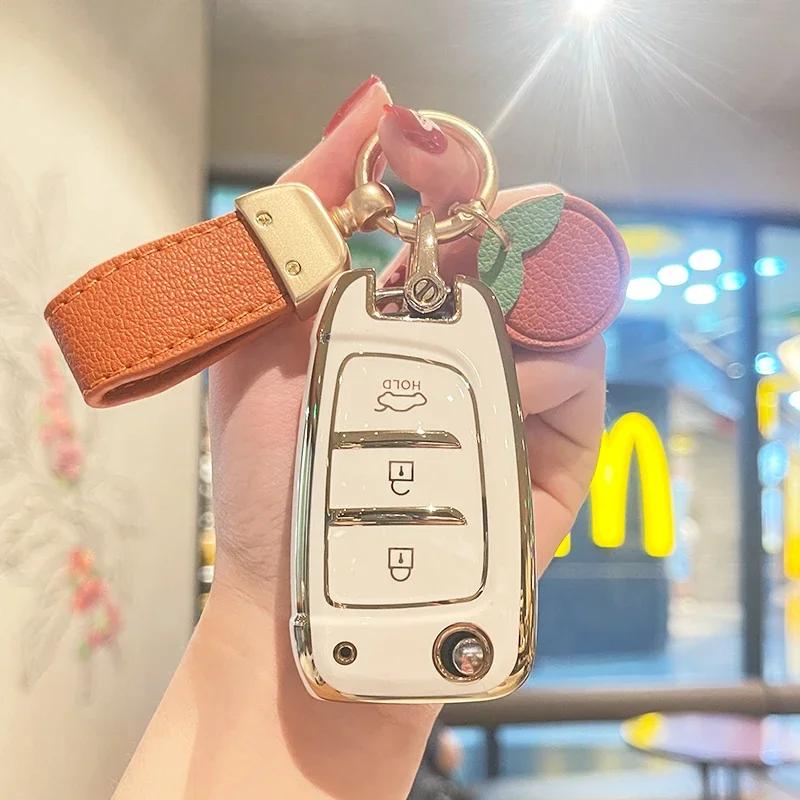 Tpu Car Flip Folding Key Case Cover Fob For Hyundai Santa Fe Kona Accent Elantra Solaris Tucson I30