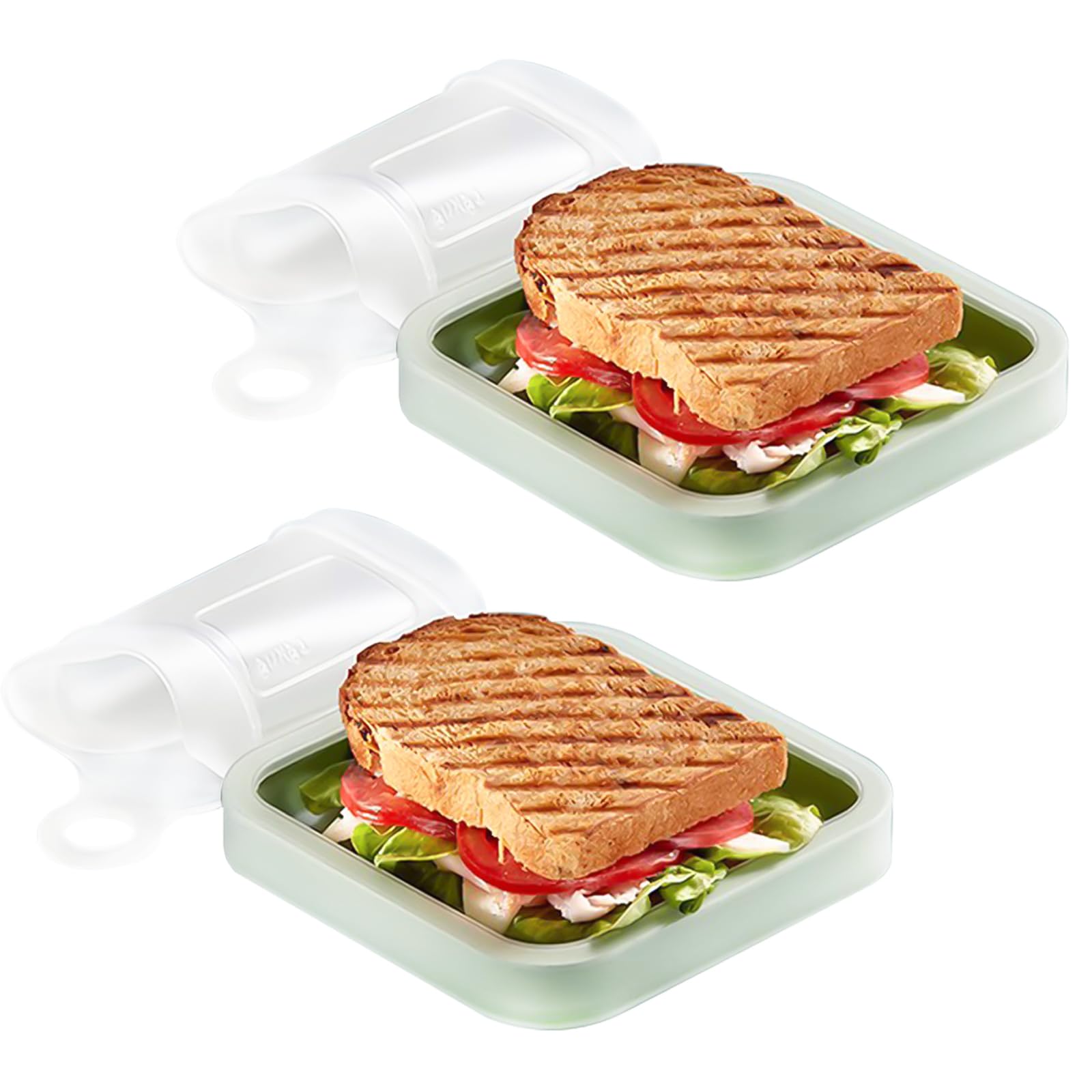 

QMAAAYS 2Pcs Sandwich Toast Bento Boxes Silicone Sandwich Portable Reusable Toast Containers Leakproof Soft Sealed Silicone Food Lunch Box for Office