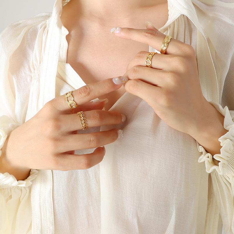 Elegant French-Inspired Geometric Open Ring - Titanium Steel, Gold-Plated
