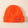 New Unisex Knitted Beanie With Devil Horns Halloween Distressed Skull Cap Hip Hop Winter Warm Yarn Hat For Men Women