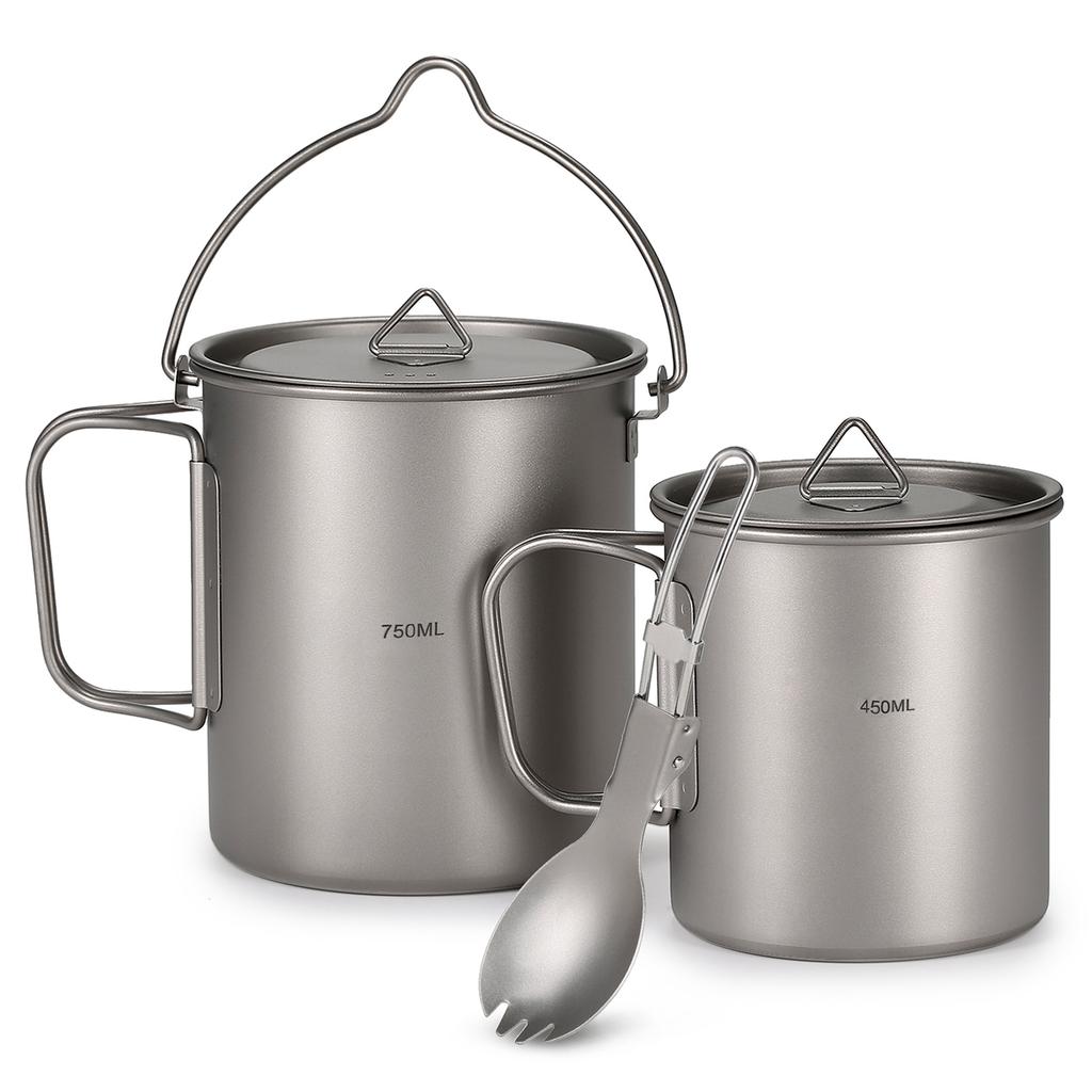 Ultraleichter 750ml Titan Topf Tragbarer Titan Wasserbecher Tasse mit Deckel und Klappgriff Outdoor Camping Kochen