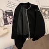 Women's Baseball Jacket Spring and Autumn Style Chic and Elegant Black Top Short Jacket