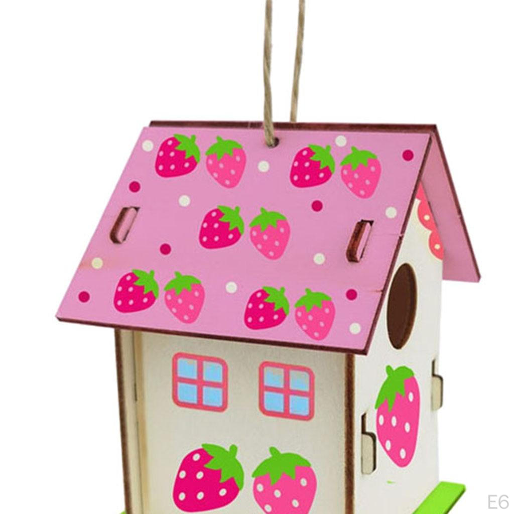 3D Painting Puzzle Bird House DIY Wooden Assembly Model Building S with 12 Color Pigments & Brush