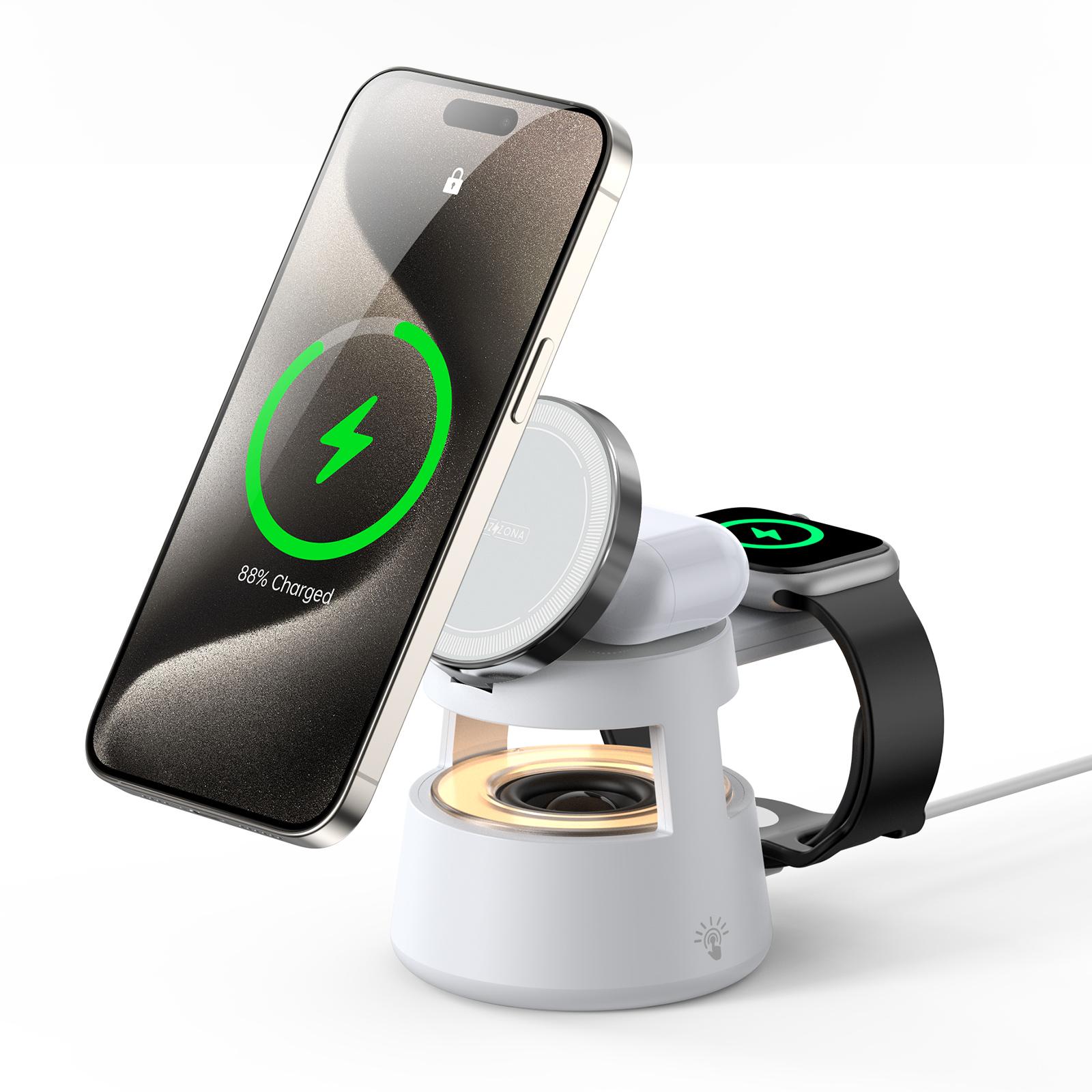 

DUZZONA W23 5 in 1 Magnetic Wireless Charger with Speaker Night Light for iPhone iWatch AirPods Charging Stand