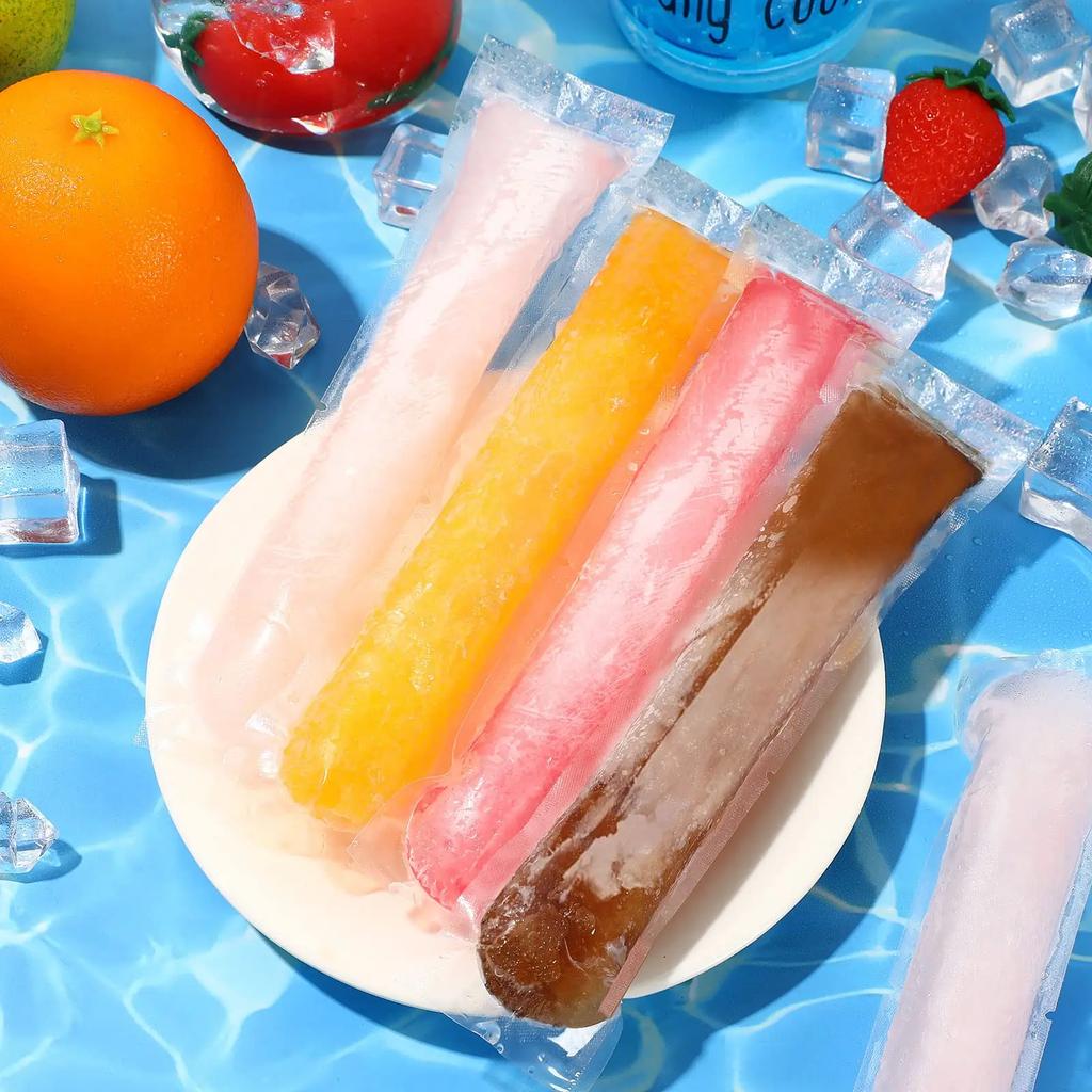 100 Disposable Ice Popsicle Bags Free Freezer Tubes With Zip Seals Snacks,Yogurt Sticks,Ice Candy Pops Comes and Funnel 7.5x2in
