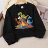 Kids Fashionable Crewneck Sweatshirt, Dinosaurs Volcano Fire Cartoon Fun Print,Casual Sportswear for Spring & Autumn