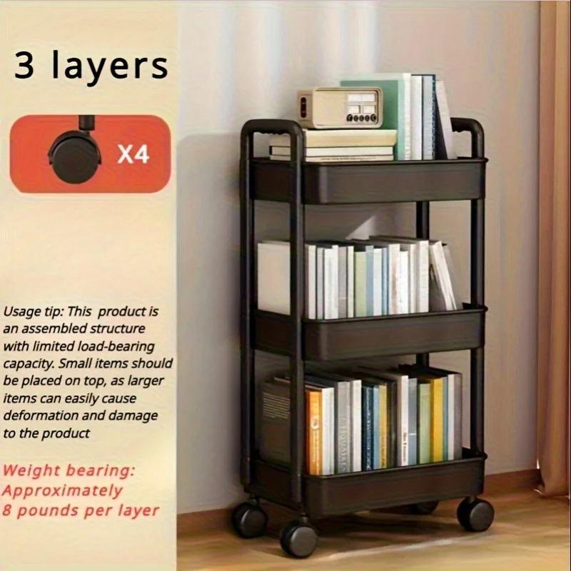 Сверхпрочная 3-ярусная тележка для инструментов на колесах - прочная пластиковая конструкция, легко собираемая передвижная стойка для хранения чёрный