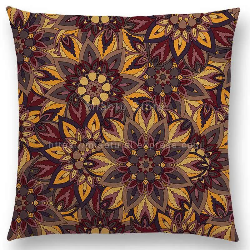 Boho Colorful Flowers Abstract Ethnic Floral Pillow Case Mandalas Pattern Design Vintage Patchwork Retro Cushion Cover