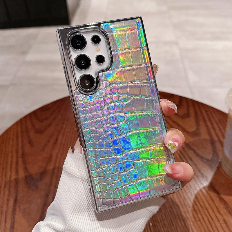 Samsung S11Ultra mobile phone case electroplated laser alligator leather pattern s11plus all-inclusive anti-drop protective case Samsung s24 серебряный
