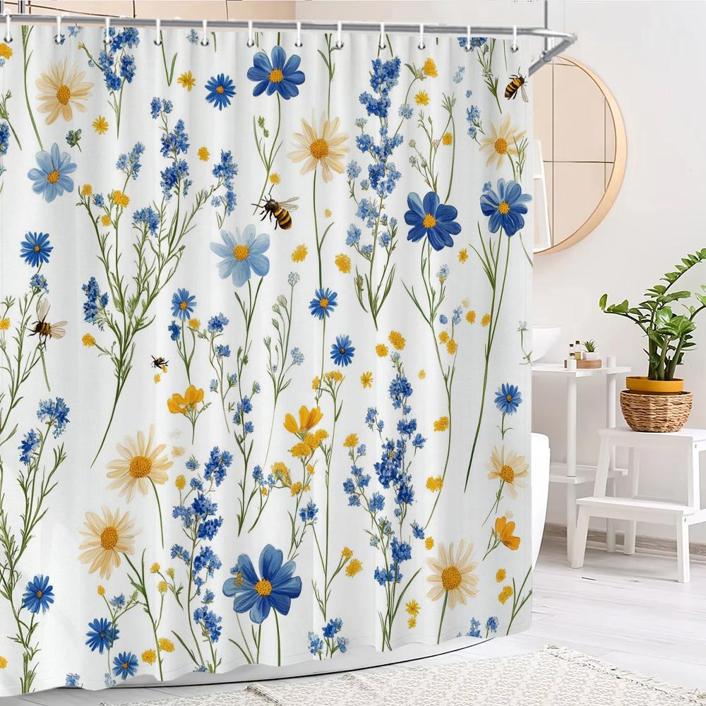 Modern Botanical Leaf Shower Curtain, Floral Plant Bathroom Decorative Shower Curtain, Polyester Shower Curtain With Hooks