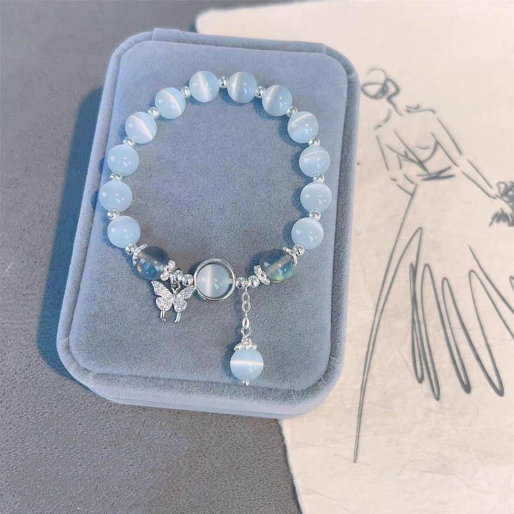 Douyin Influencer Cat's Eye Stone Blue Moonstone Peace & Joy Pendant Bracelet - Ideal Gift for Students & Best Friends